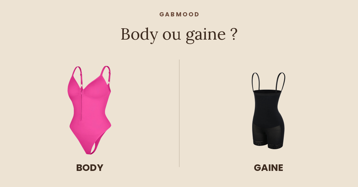 Comparatif Gabmood entre un body sculptant zippé et une gaine, sur fond crème Image