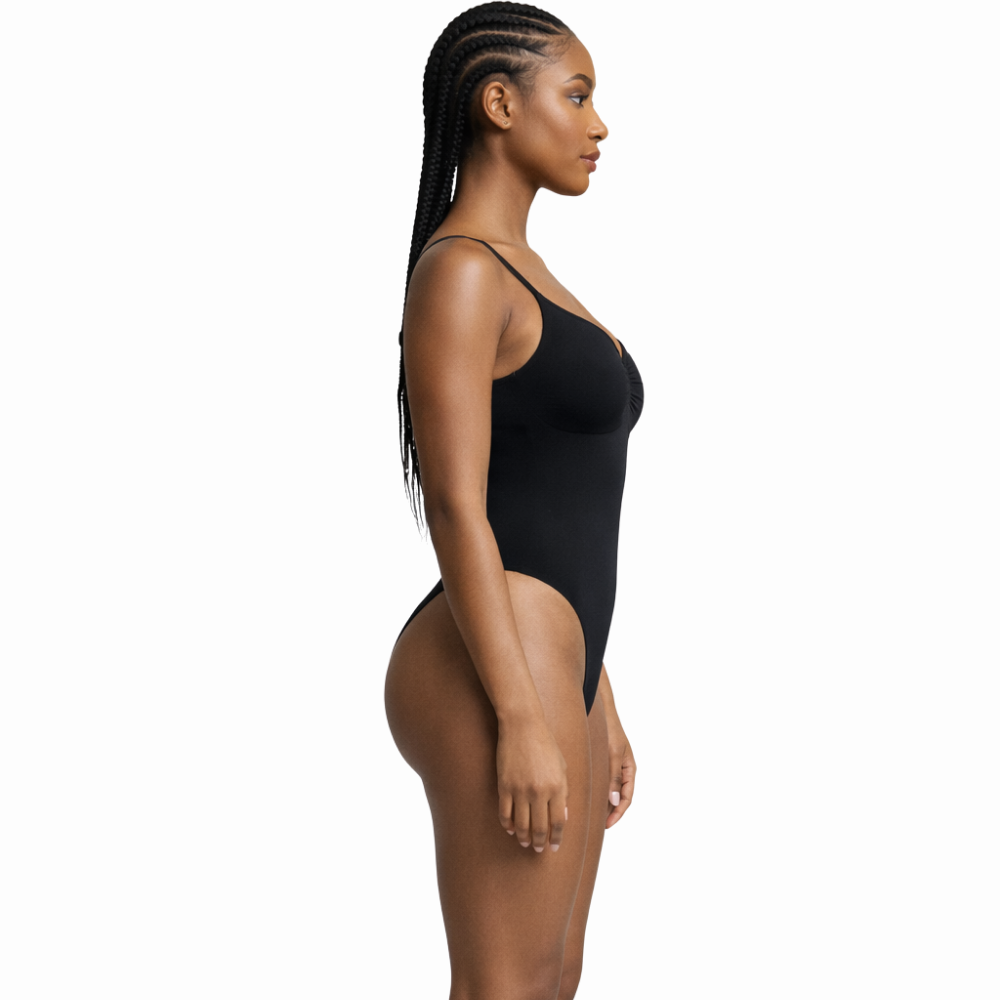 Body gainant noir invisible avec bretelles fines et échancrure haute