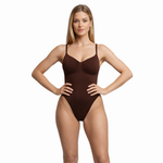 Body sculptant marron col V plongeant dos nu pour un ventre plat