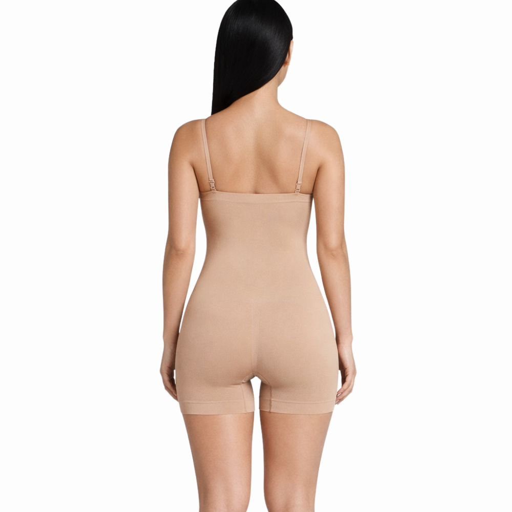 Body shorty sculptant beige avec effet push-up fessier naturel et dos lisse