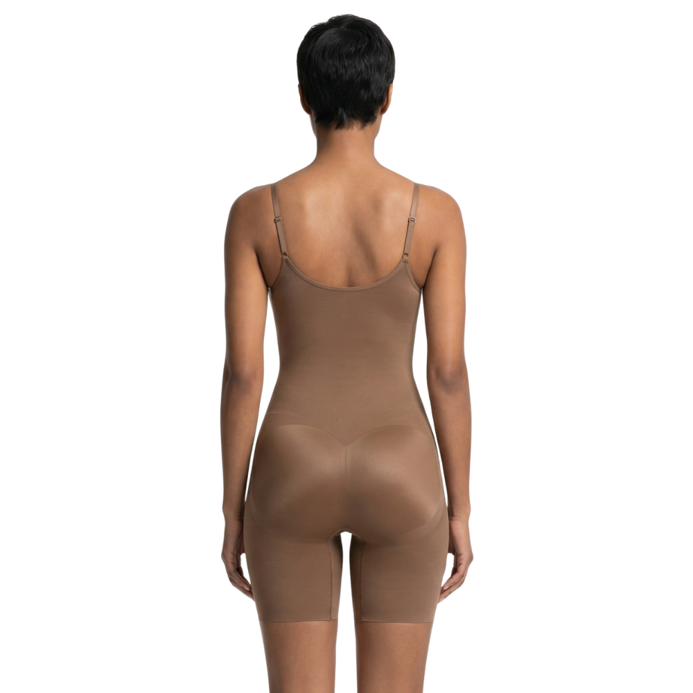 Body sculptant mi-cuisse dos nu marron pour robe moulante