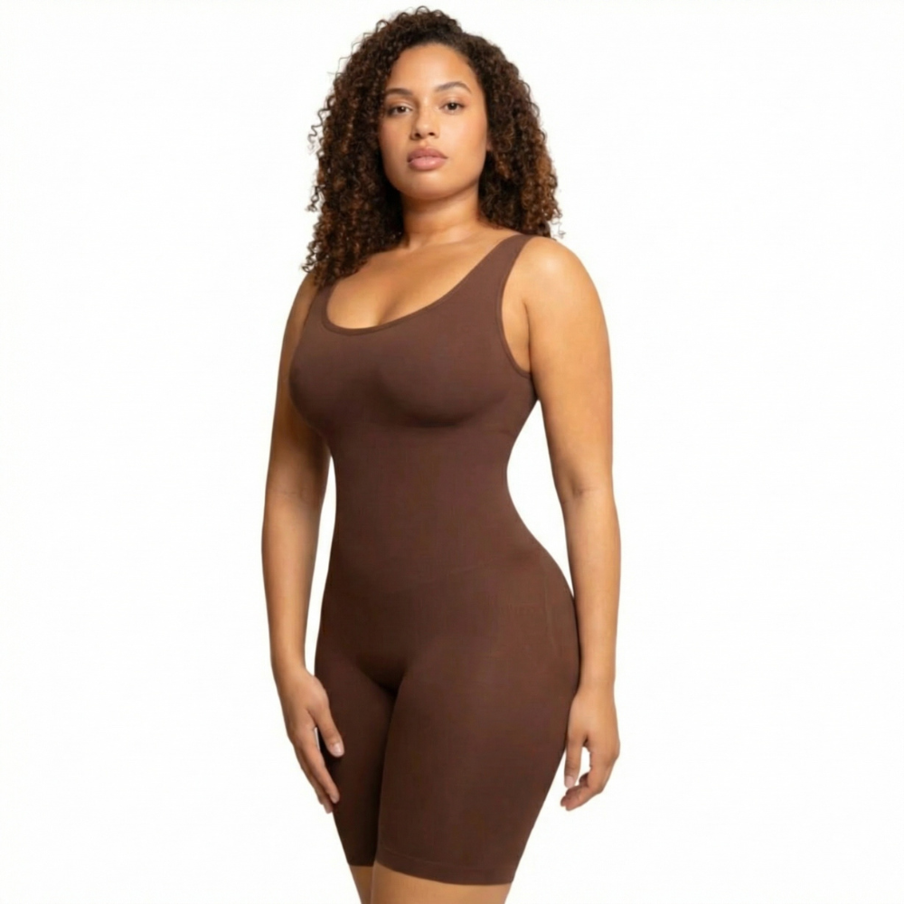 body sculptant shorty mi-cuisse  marron pour un maintien confortable doux