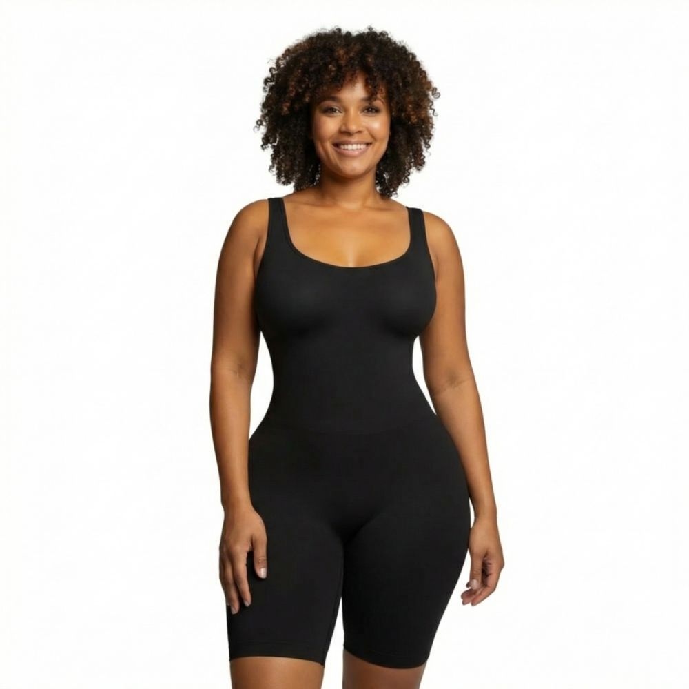 Body sculptant mi-cuisse noir, sans couture