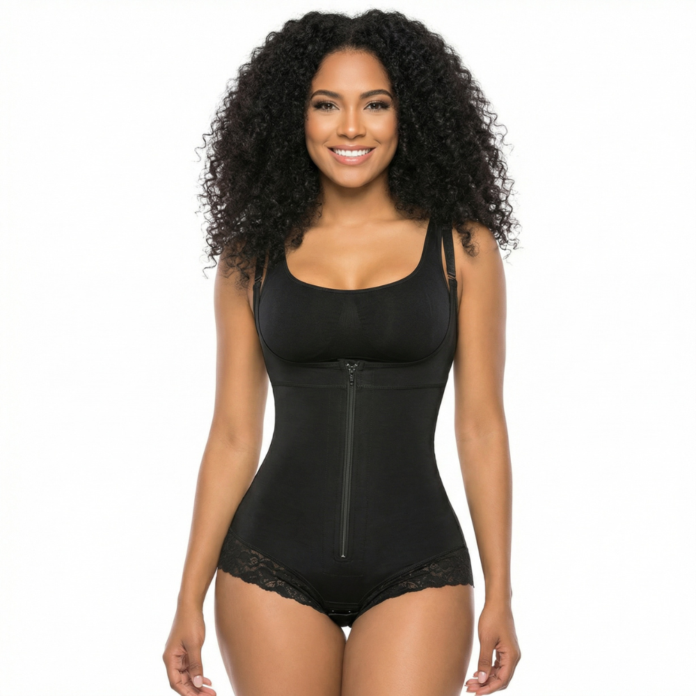 Gaine amincissante noire avec fermeture éclair frontale ventre plat