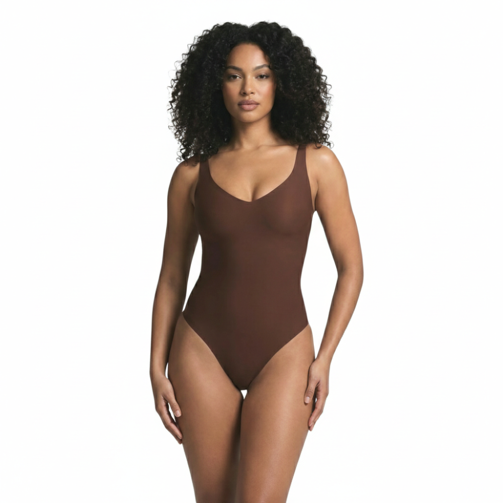 Body gainant string sans couture [marron/noir] en maille fine seconde peau Gabmood