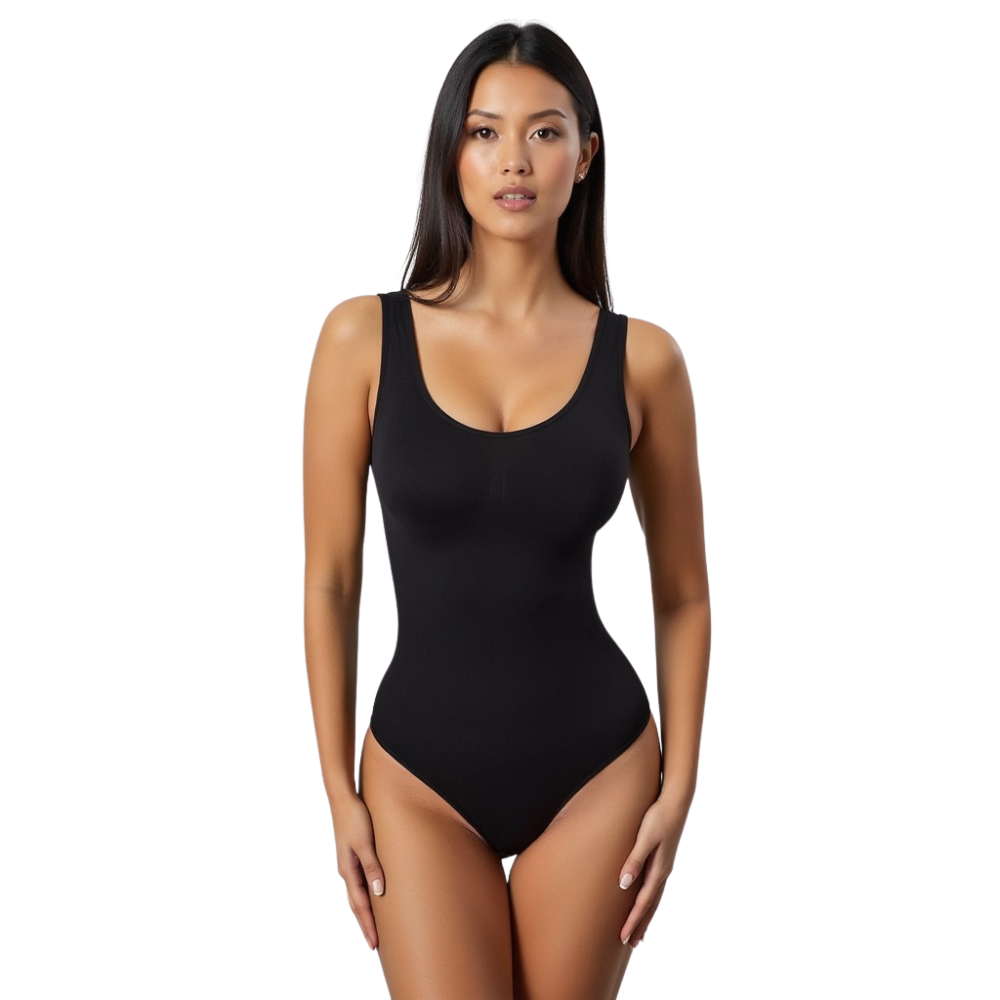Body sculptant string noir Onyx Gabmood en maille fine pour un lissage discret de la sangle abdominale.