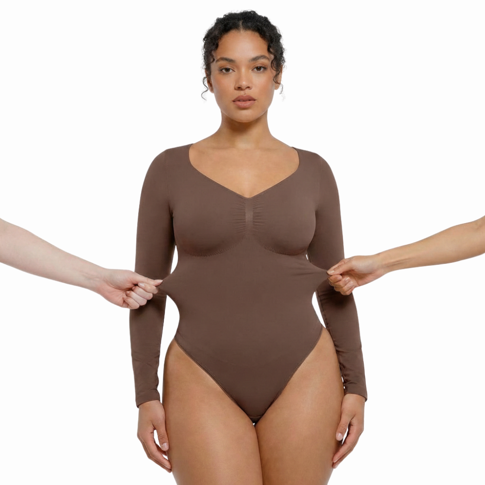 Body manches longues  lisse sans couture couleur marron