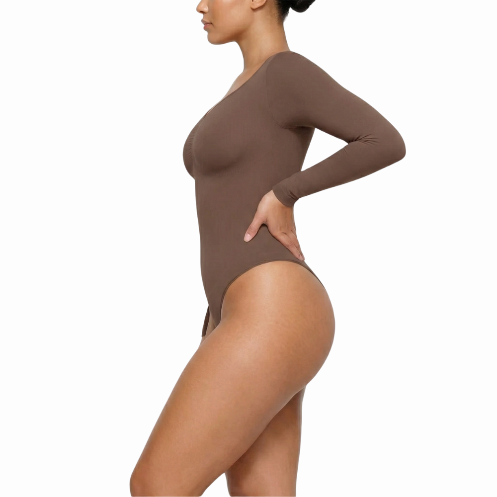 Body gainant manches longues silhouette sablier invisible marron