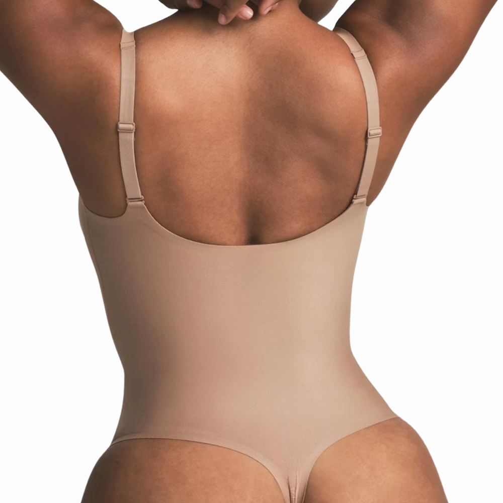 Body sculptant string dos nu beige pour invisibilité totale sous les vêtements