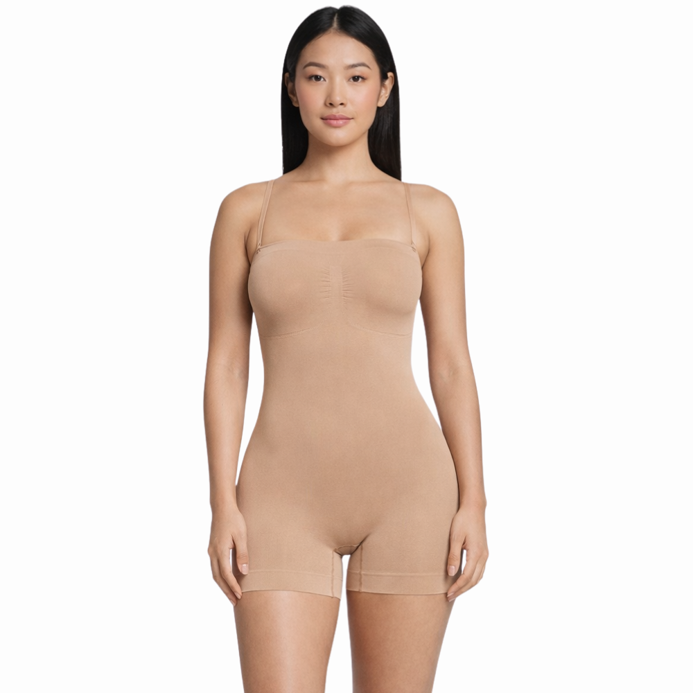 Body gainant shorty beige sans couture pour un ventre plat immédiat