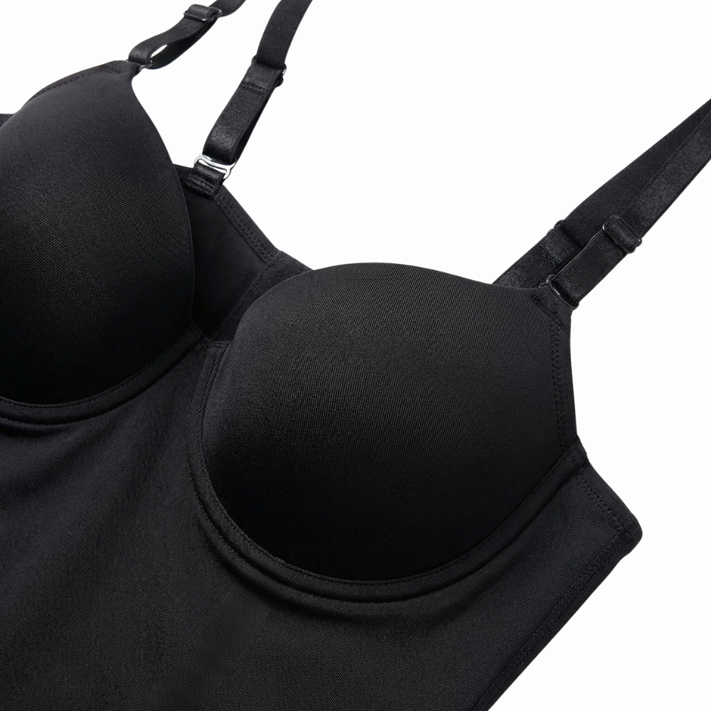 Détail de la zone de compression ciblée taille haute body noir Gabmood