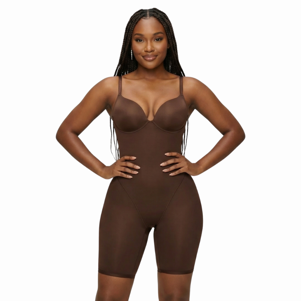 Body sculptant mi-cuisse marron pour un maintien ferme 