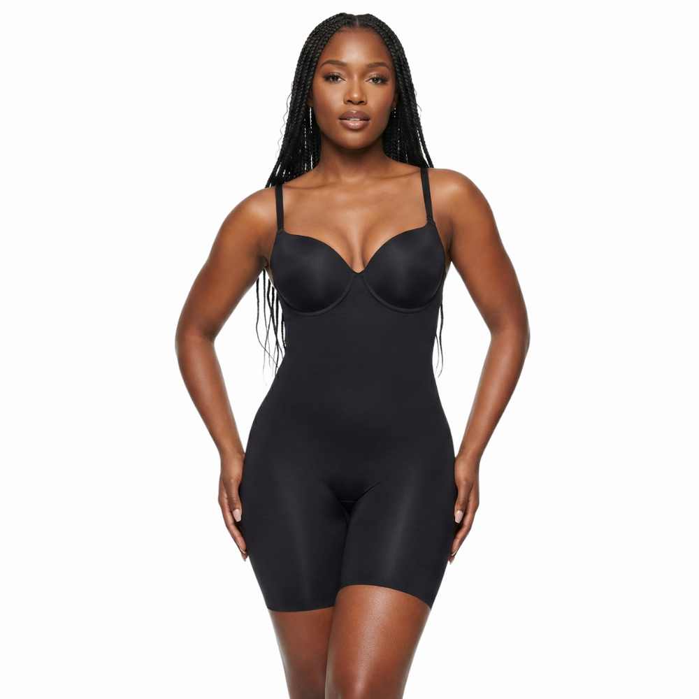Body sculptant mi-cuisse noir pour un maintien ferme du ventre