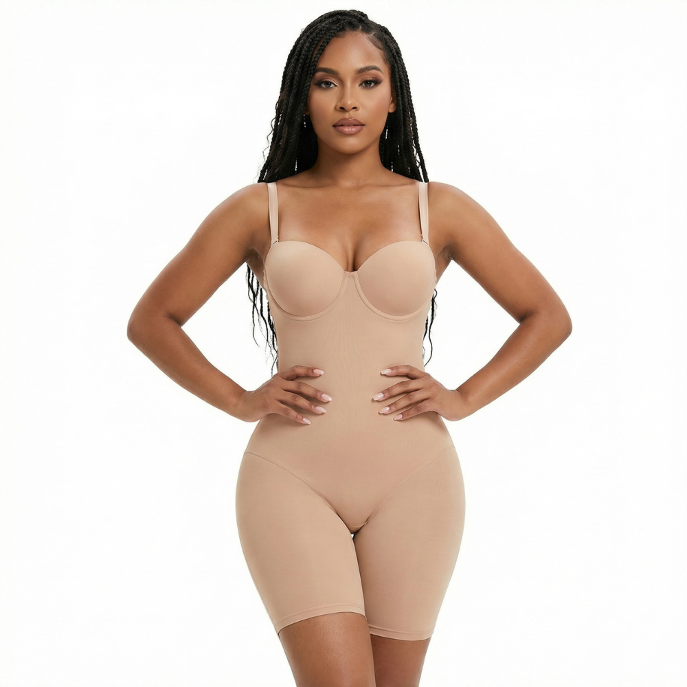 Body sculptant mi-cuisse beige pour un maintien ferme 