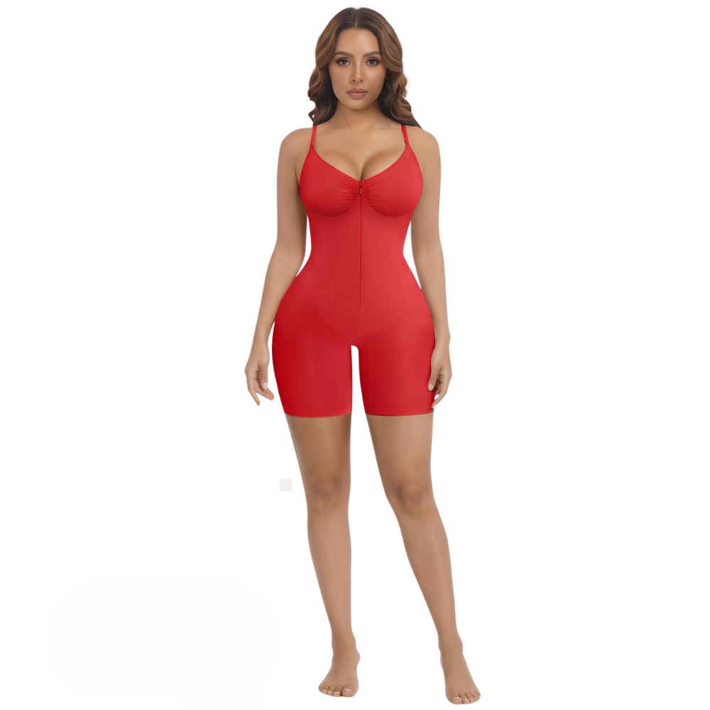 Combishort gainant zippé rouge effet ventre plat vue de face - Gabmood