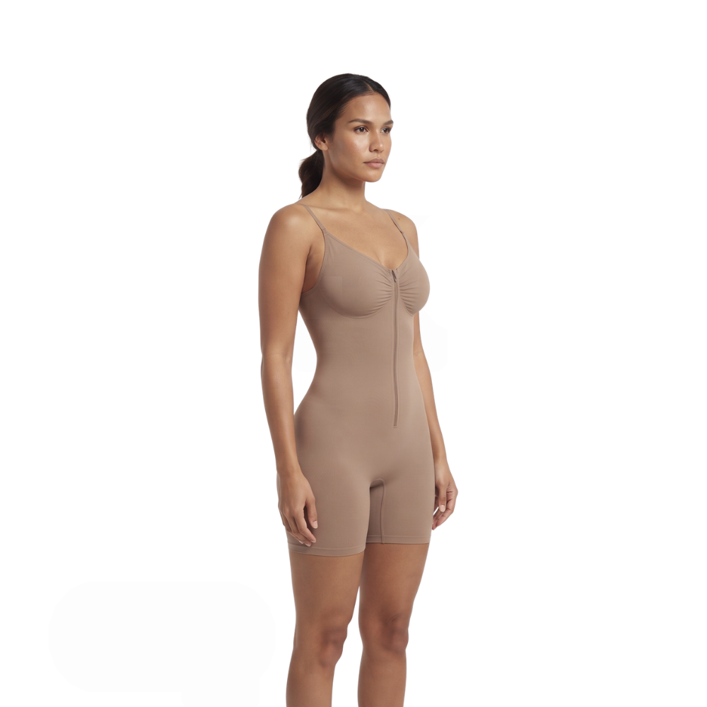rofil de la gaine sculptante shorty zippée kaki - Gabmood