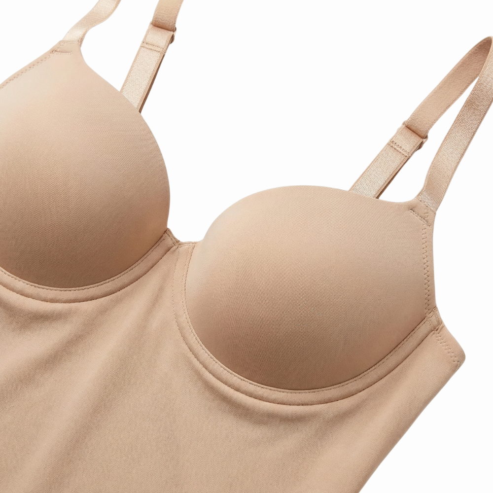 Détail de la zone de compression ciblée taille haute body beige Gabmood